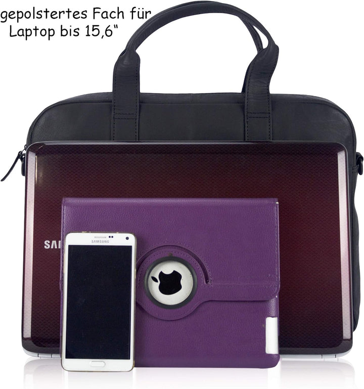 Sunsa 15 Zoll Laptoptasche. Leder Business Aktentasche. Schwarz Handtasche. Herren Umhängetasche in