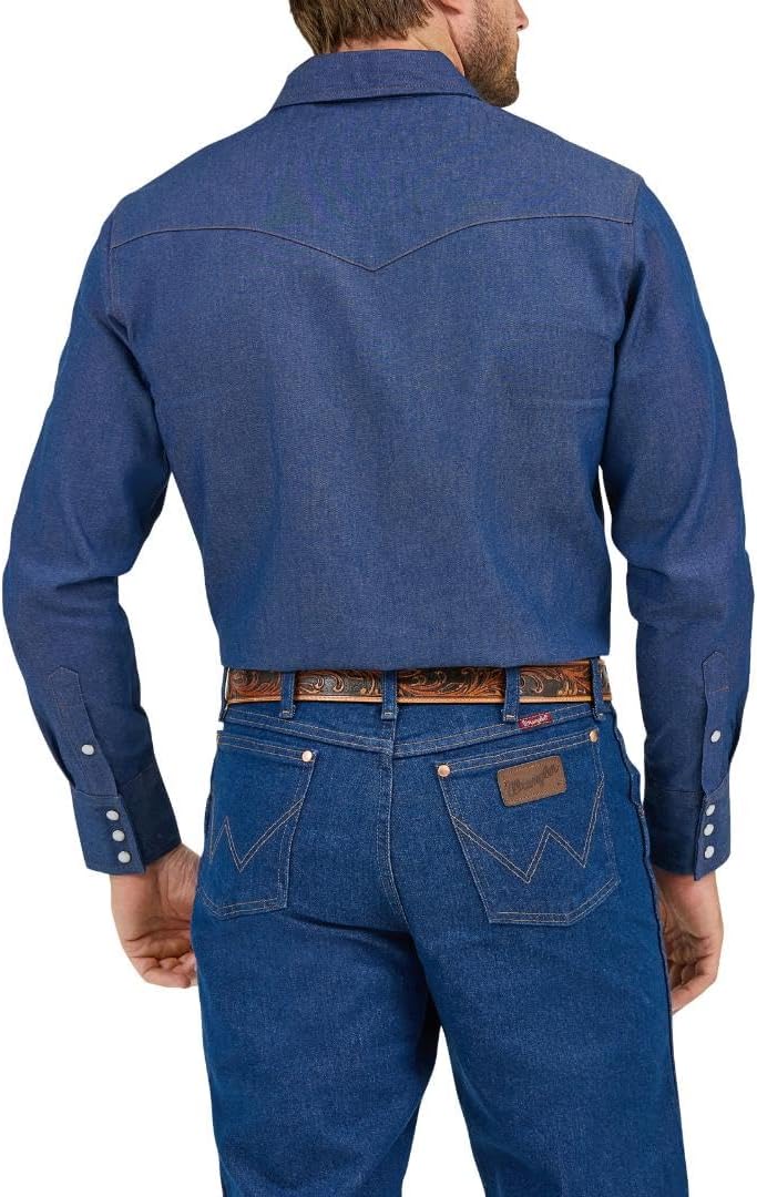 Wrangler Men's Authentic Cowboy Cut Work Western Long-Sleeve Firm Finish Shirt S Indigo, S Indigo
