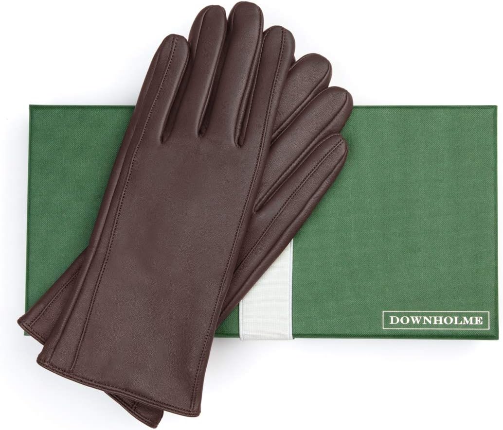 Downholme Klassische Lederhandschuhe mit Innenfutter aus Kaschmir für Damen XL Braun, XL Braun