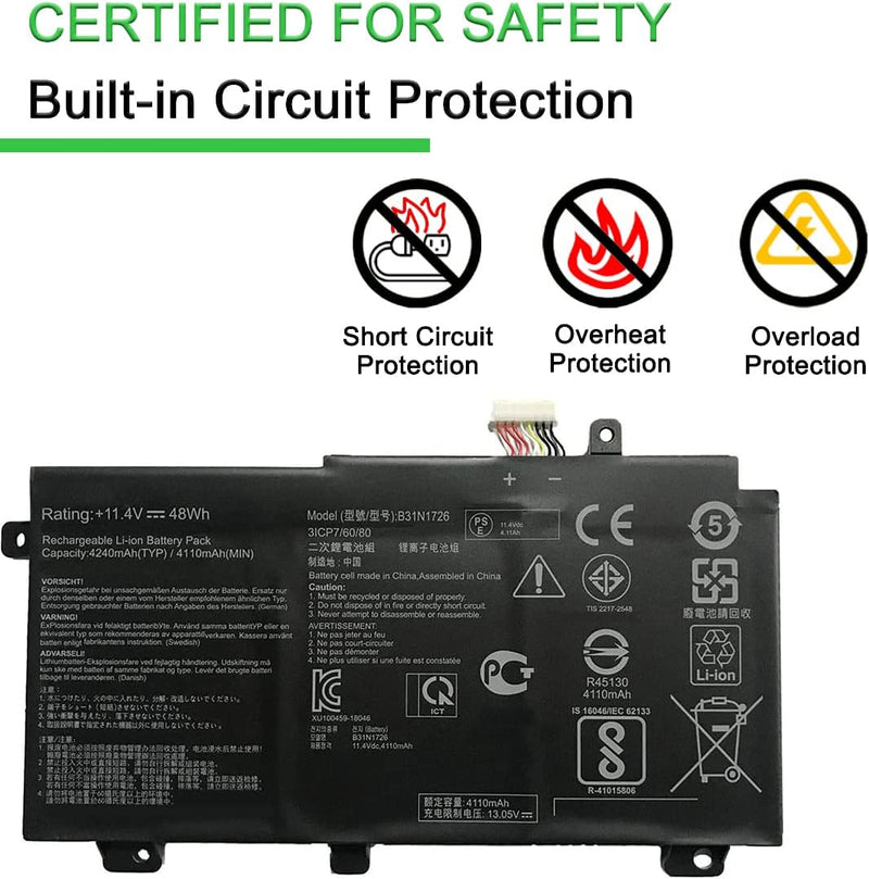 XITAIAN 11.4V 48Wh 4240mAh B31N1726 Ersatz Laptop Akku für Asus B31N1726 0B200-02910000 FX504 FX505