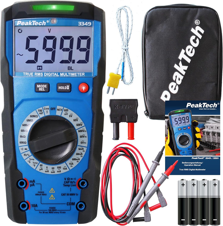 PeakTech 3349 – True RMS Digital Multimeter, Manual-Range, 6000 Counts, Durchgangsprüfer, Spannungsp