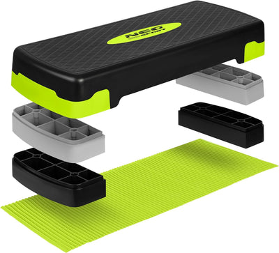 Neosport Aerobic Steppbrett Stepper Step-Bench mit Anti-Rutsch-Matte - Höhenverstellbar Stepbench mi