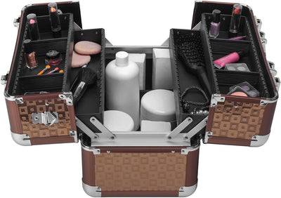 anndora Beauty Case Alu Kosmetikkoffer Schminkkoffer Werkzeugkoffer - Braun Karo Fs02 Braun / Braun,