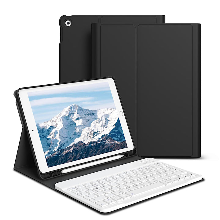 hülle mit Tastatur für iPad 9/8/7 Generation (2021/2020/2019) 10,2 Zoll, weiche TPU-Rückseite mit St