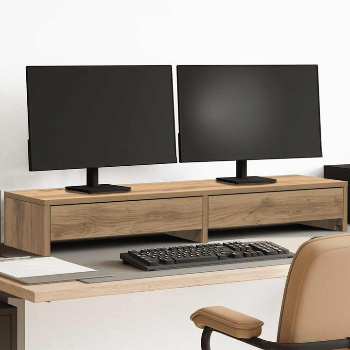 vidaXL Monitorständer, Monitorerhöhung mit Schubladen, Bildschirmständer für Arbeitsbereich, Schreib