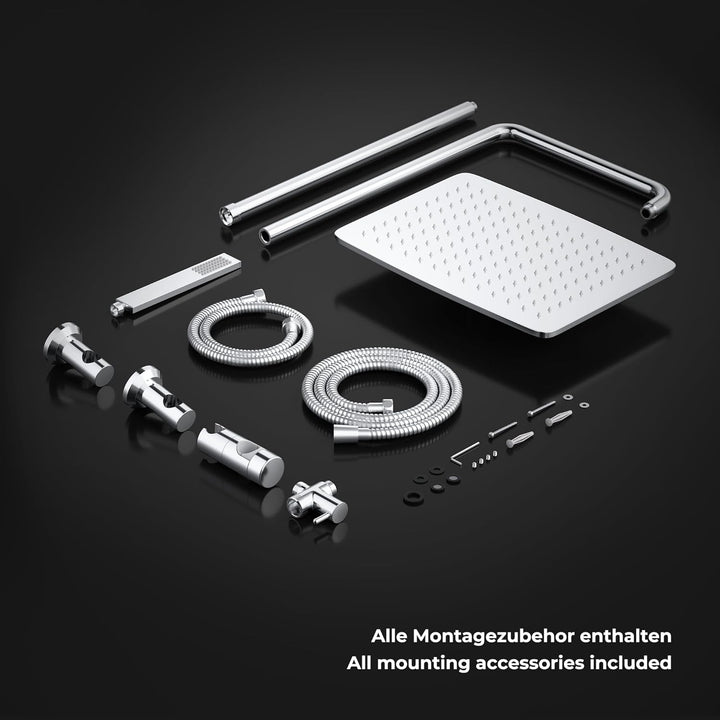 Görbach Regendusche Duschsystem ohne Armatur, Edelstahl Duschset mit Verstellbarer Duschstange, Kopf