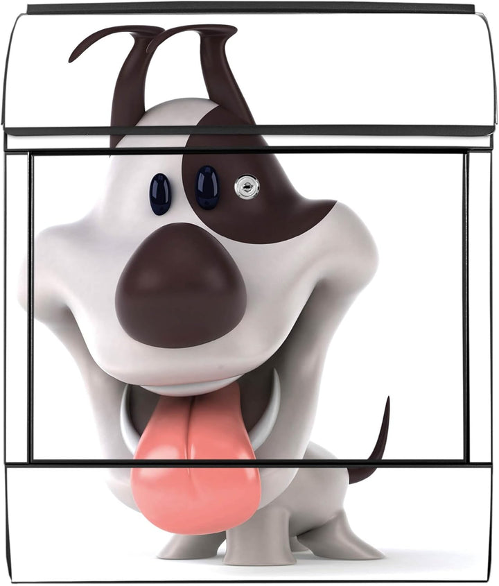 banjado® Design Briefkasten mit Motiv Comic-Hund 39x47x14cm &amp; 2 Schlüssel - Briefkasten Stahl schwar