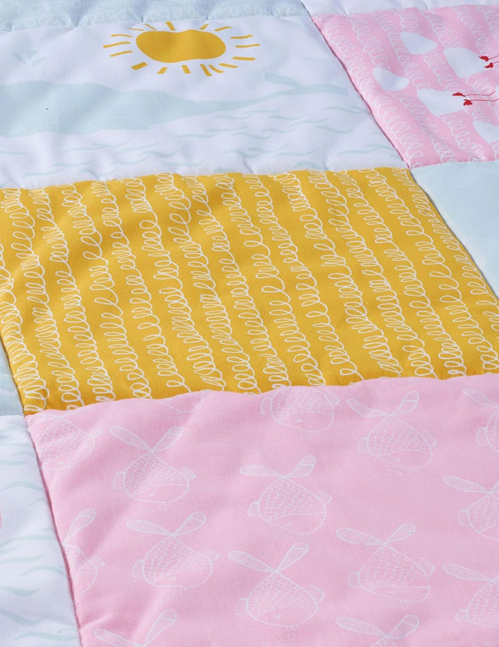 Bio Krabbeldecke Patchwork Design 100% Bio-Baumwolle (kbA) GOTS zertifiziert, Wale, 95 x 100 cm 95 x