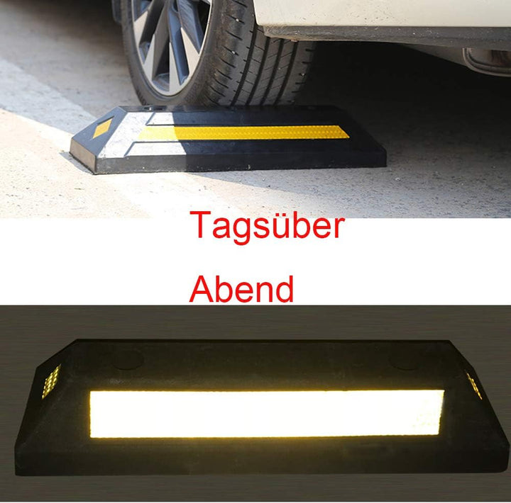 Topgoods 2x Radstopper Gummi Parkplatzbegrenzung mit Reflektoren, Einparkhilfe Garage Privat Parkpla