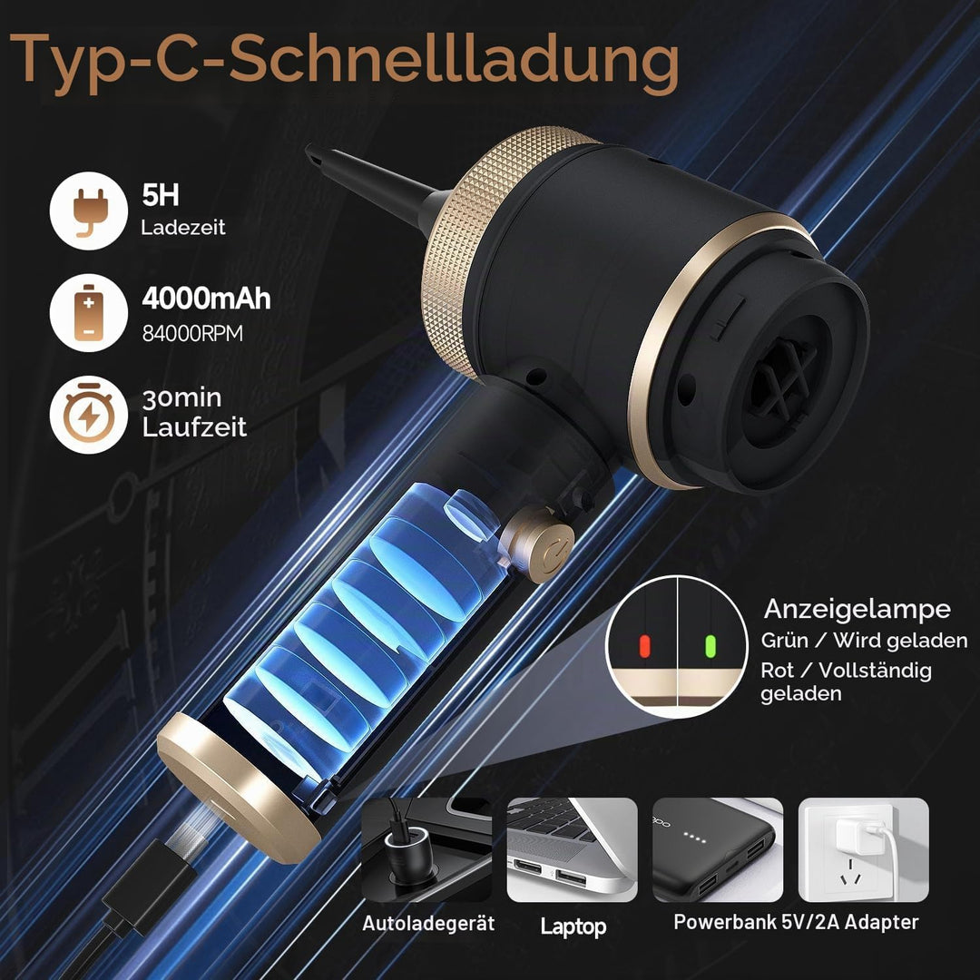 Handstaubsauger Starke Saugleistung, 16000Pa 7 in 1 Akku Staubsauger Auto, mit Bürstenloser, Mini Au