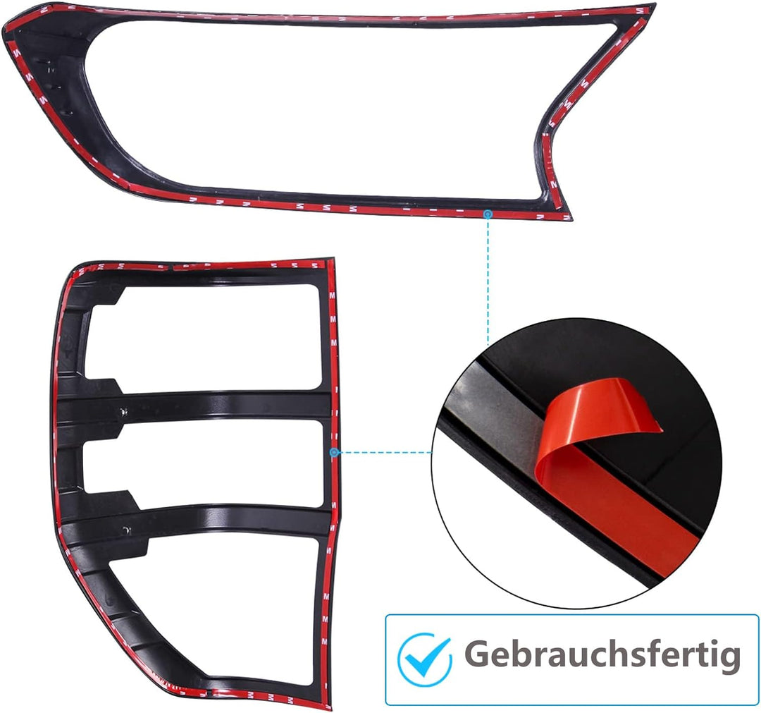 JHCHAN Scheinwerfer Rücklichtabdeckung für Ford Ranger Wildtrak Raptor T7 T8 2015-2022 XL XLT Limite