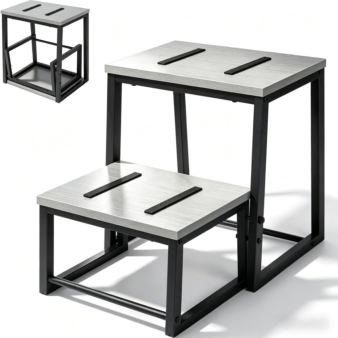smusei 2 Stufen Tritthocker Klappbar für Erwachsene &amp; Kinder, 3-in-1 Stabiler Holzhocker Fussbank Ab