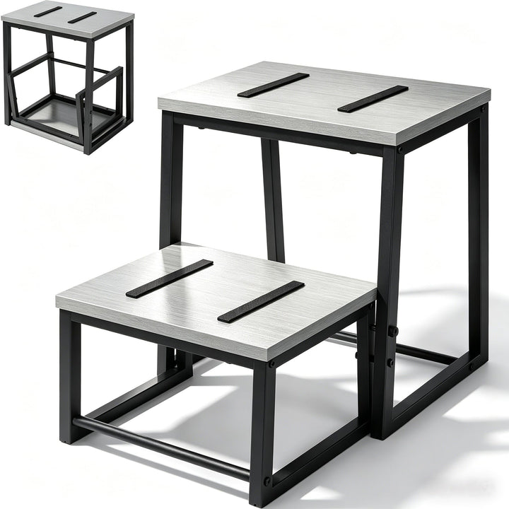 smusei 2 Stufen Tritthocker Klappbar für Erwachsene &amp; Kinder, 3-in-1 Stabiler Holzhocker Fussbank Ab
