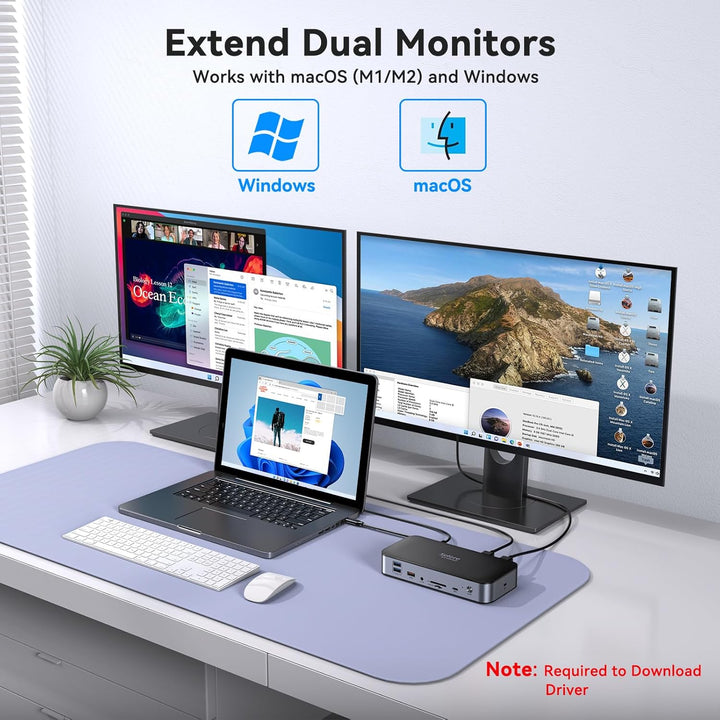 USB C DisplayLink Dockingstation mit 120W Netzteil, 15 in 1 Laptop USB C Dock Dual Monitor mit 2 HDM