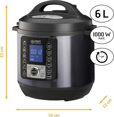 TZS First Austria Druckkochtopf elektrisch 6L | Multikocher | 12 Programme Schnellkochtopf | Reiskoc