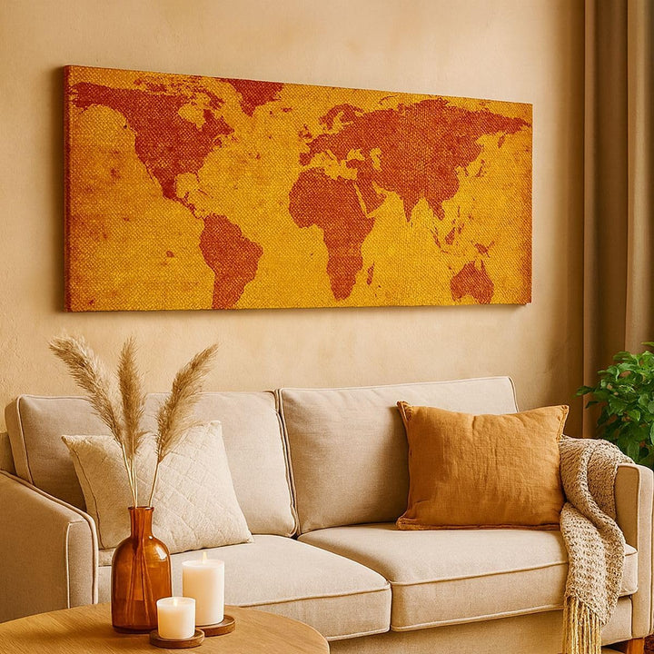 ARTTOR Wandbilder Dekoration Wohnzimmer Alte Karte Kontinente Reisen Welt Bilder auf Leinwand 120x50
