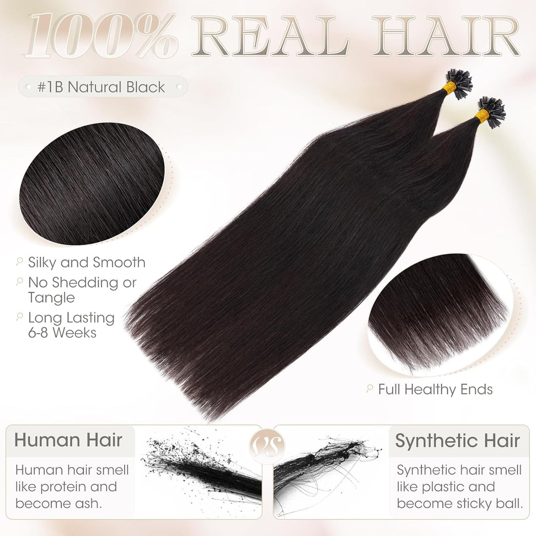 Elailite Bonding Extensions Echthaar Keratin U-Tip Haarverlängerung 100% Menschenhaar 1g/Strähne 16'