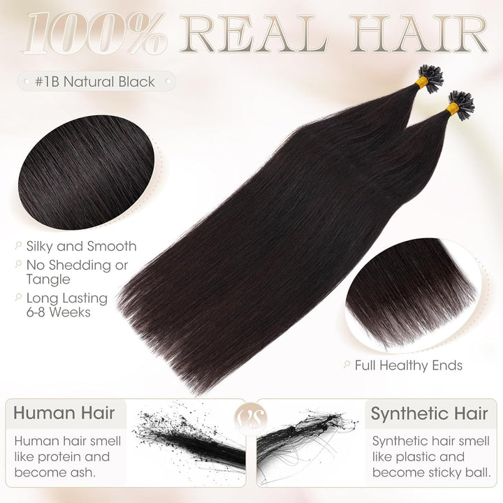 Elailite Bonding Extensions Echthaar Keratin U-Tip Haarverlängerung 100% Menschenhaar 1g/Strähne 24'
