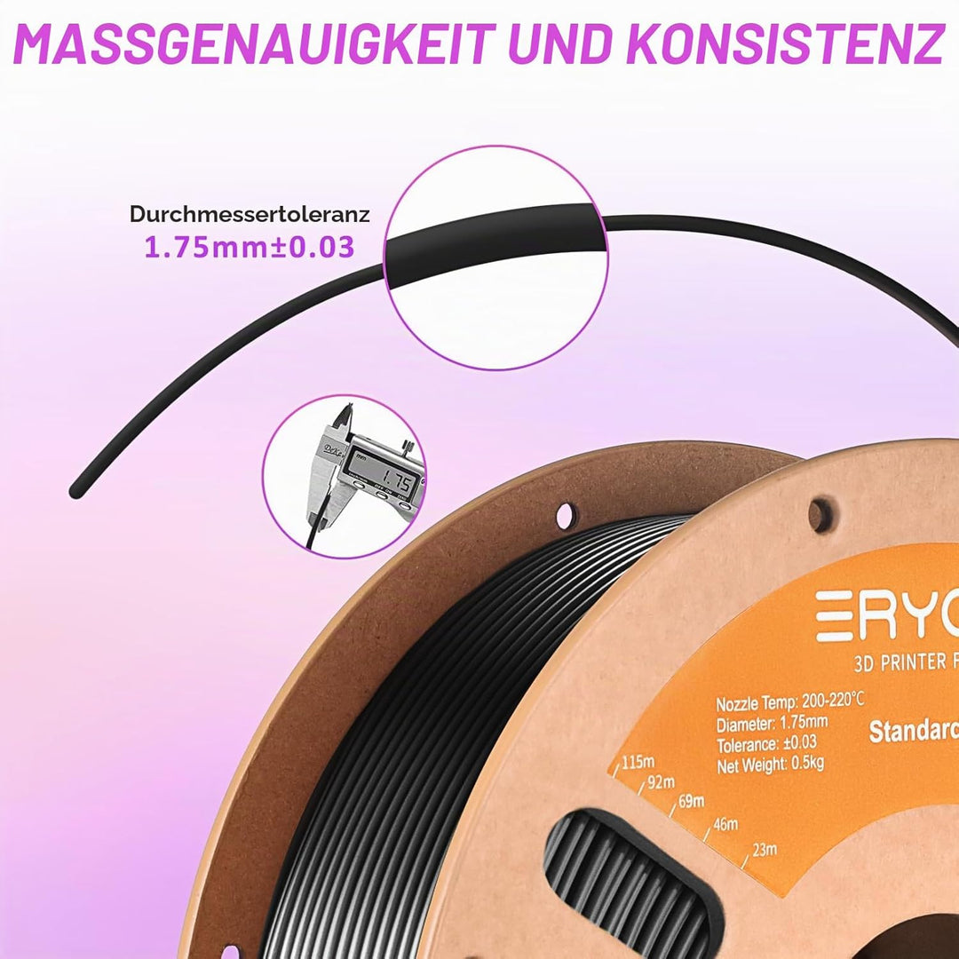 ERYONE TPU Filament 1.75mm, 3D Drucker Filament TPU 0.5kg 1 Spool, -0.05mm, Schwarz A-TPU-Schwarz, A