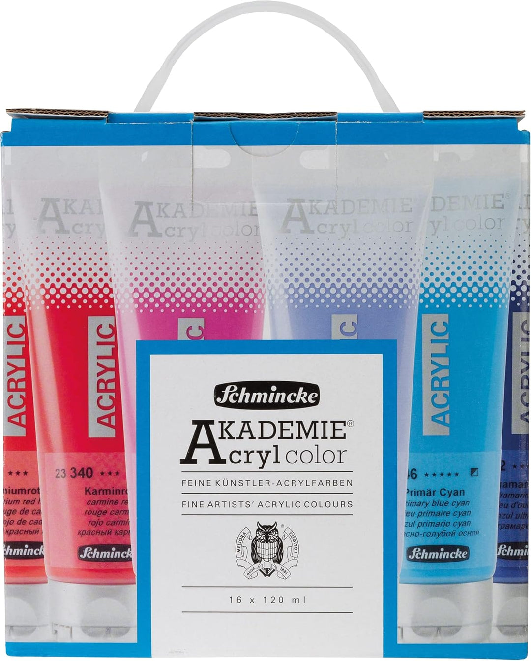 Schmincke – AKADEMIE® Acryl, Value Pack 16 x 120 ml-Tuben, Kartonset, brillante, farbstarke, hoch li