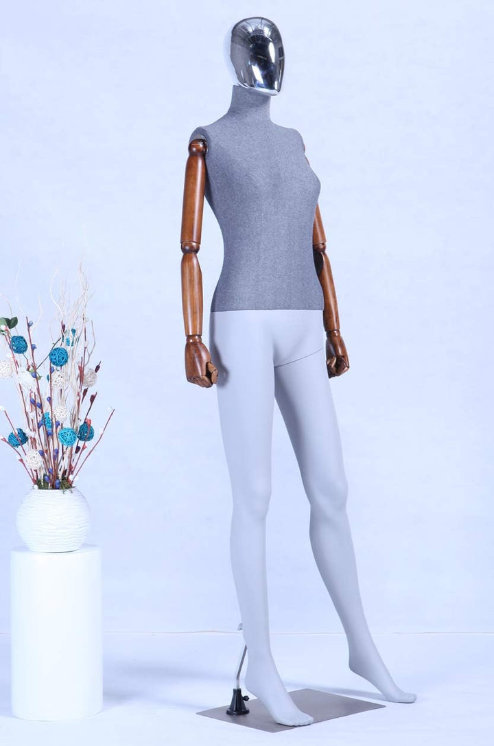 DF1-9D-MB Weiblich Stoffbezogener Oberkörper und Massive bewegliche holzarme schöne abstrakte Grau M