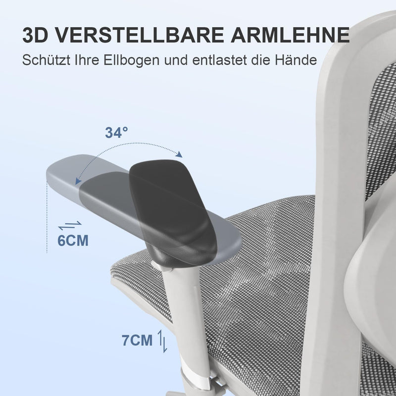 SIHOO M57 Ergonomischer Bürostuhl mit 3-Wege-Armlehnen, Lendenwirbelstütze und Verstellbarer Kopfstü