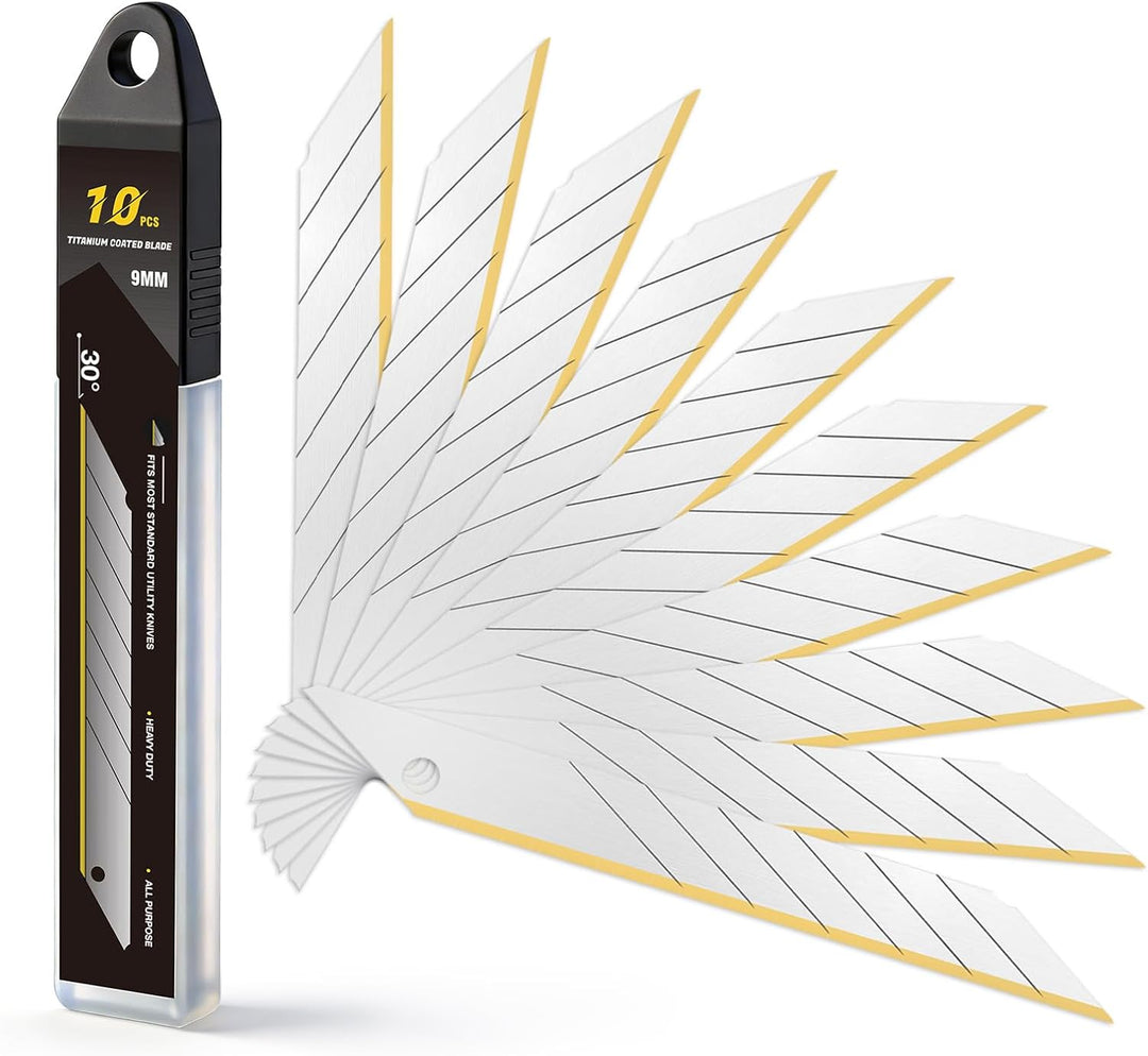 FOSHIO 9mm Titan Messer Cuttermesser mit 10 pcs 30°Titan-Ersatzklingen und Zwei Schneidhilfs-Distanz