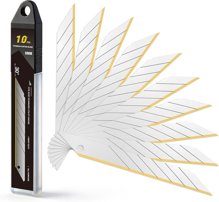 FOSHIO 9mm Titan Messer Cuttermesser mit 10 pcs 30°Titan-Ersatzklingen und Zwei Schneidhilfs-Distanz