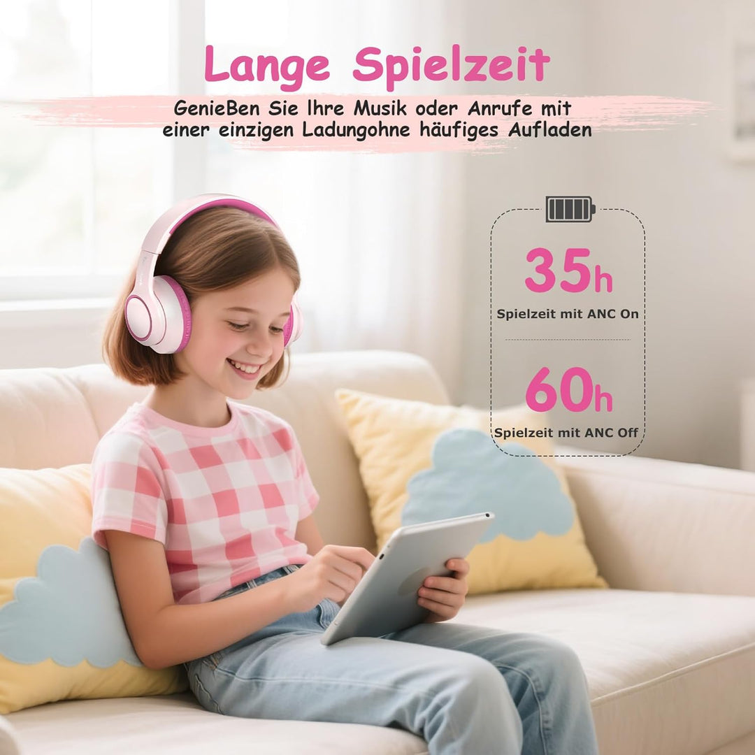 TONOSHARK Noise Cancelling Kopfhoerer Kinder | 60h Spielzeit | Kopfhörer Kabellos Bluetooth Kinder,