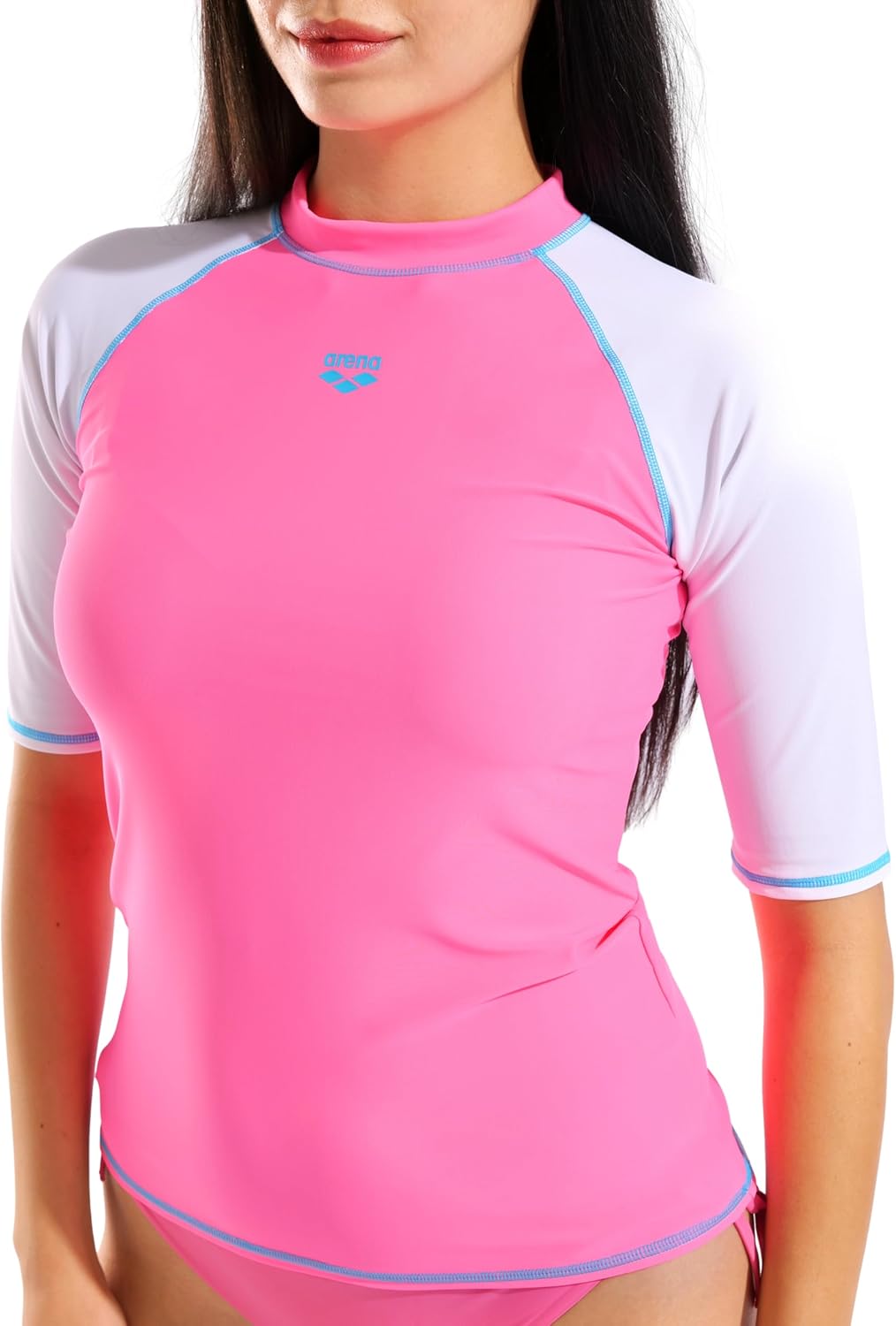 Arena Damen W Arena Rash Vest S/S Graphic Shirt M Shocking Pink-white, M Shocking Pink-white