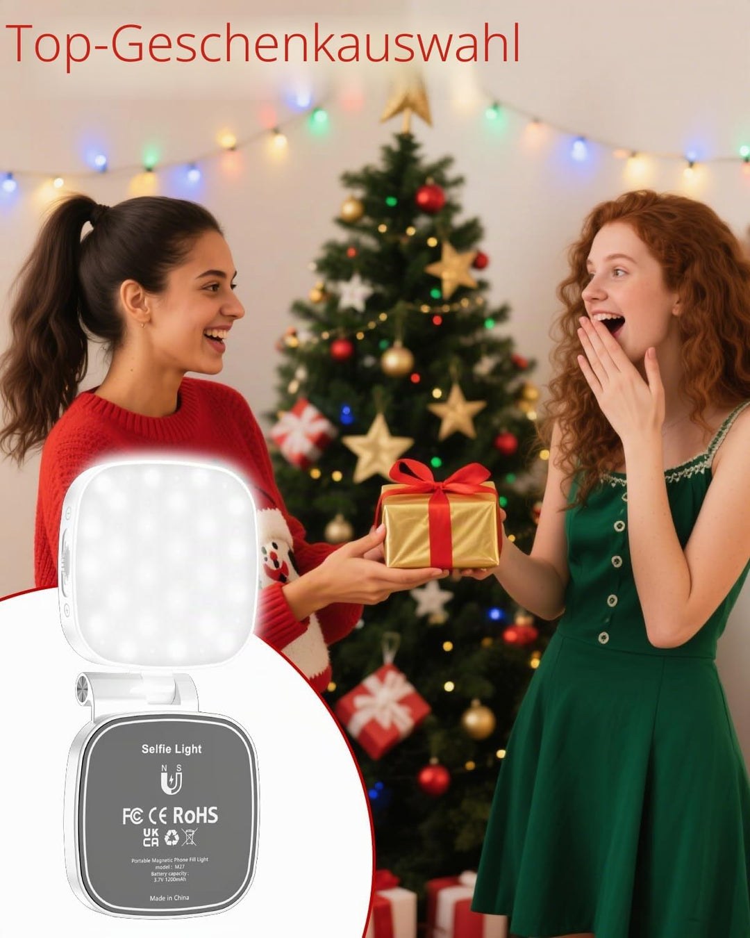 CloudValley Magnetisches Selfie Licht mit Spiegel, 3-in-1 Tragbares LED Ringlicht für iPhone &amp; Andro
