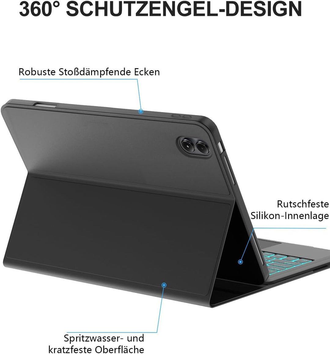 JADEMALL Schutzhülle mit Tastatur für Xiaomi Redmi Pad Pro 12,1" (2024) & Poco Pad 12,1" (2024) - DE