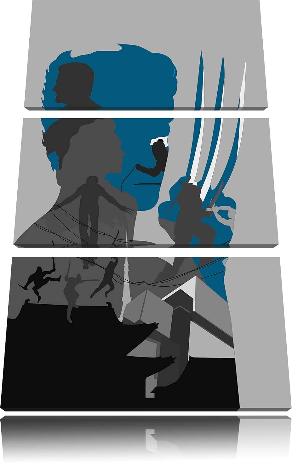 Wolverine mit ausgefahrenen Klingen schwarz/weiss 3-Teiler Leinwandbild 120x80 Bild auf Leinwand, XX