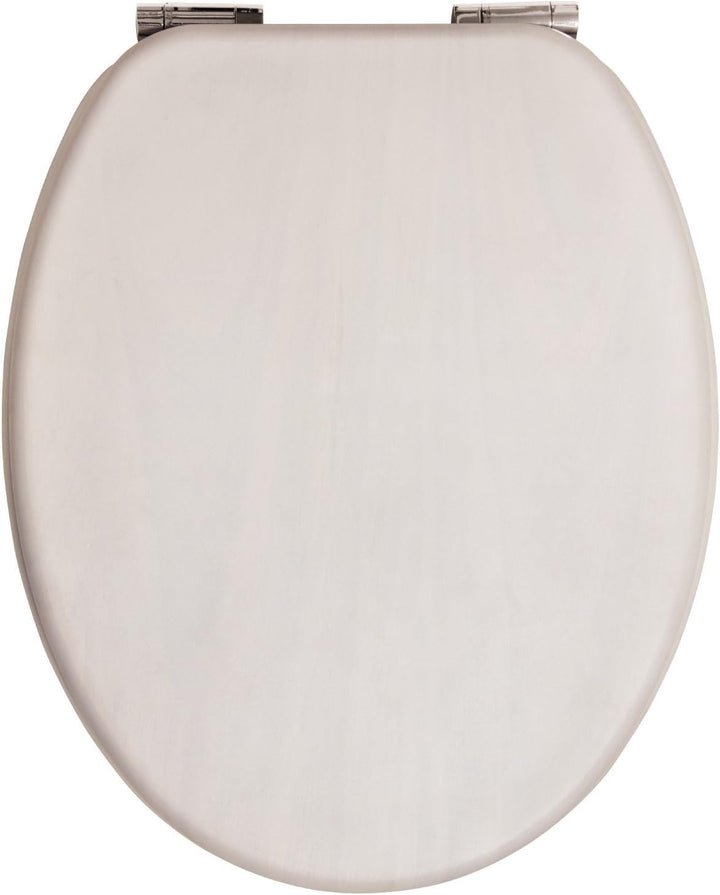 'aquaSu® Holz WC-Sitz mit Absenkautomatik Venezia Weiss gekalkt, Schnellbefestigung, Metallscharnier