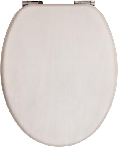 'aquaSu® Holz WC-Sitz mit Absenkautomatik Venezia Weiss gekalkt, Schnellbefestigung, Metallscharnier