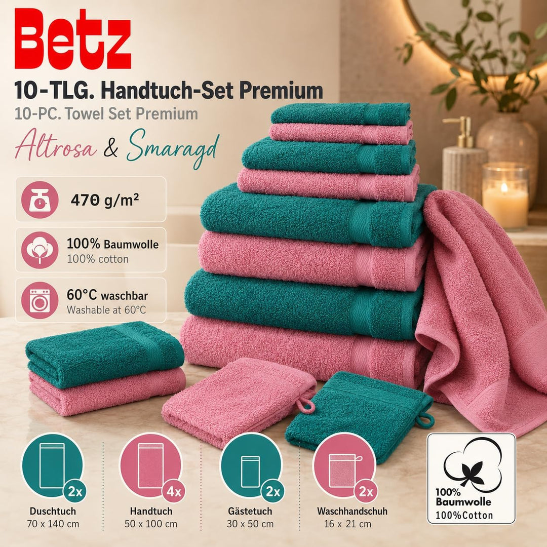 Betz 10-TLG. Handtuch-Set Premium 100% Baumwolle 2 Duschtücher 4 Handtücher 2 Gästetücher 2 Waschhan