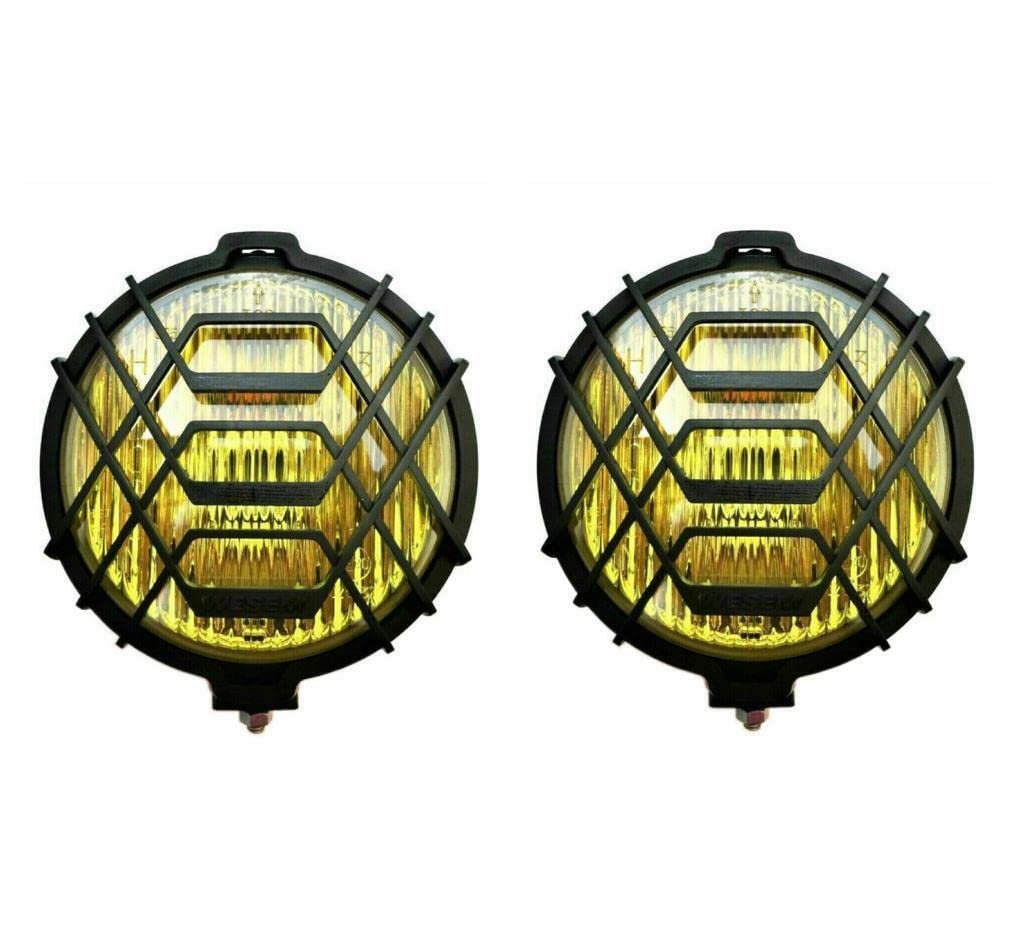 MelTruck® 2x Nebelscheinwerfer H3 Rund Halogen Schutzgitter 12/24V Zusatzscheinwerfer Gelb