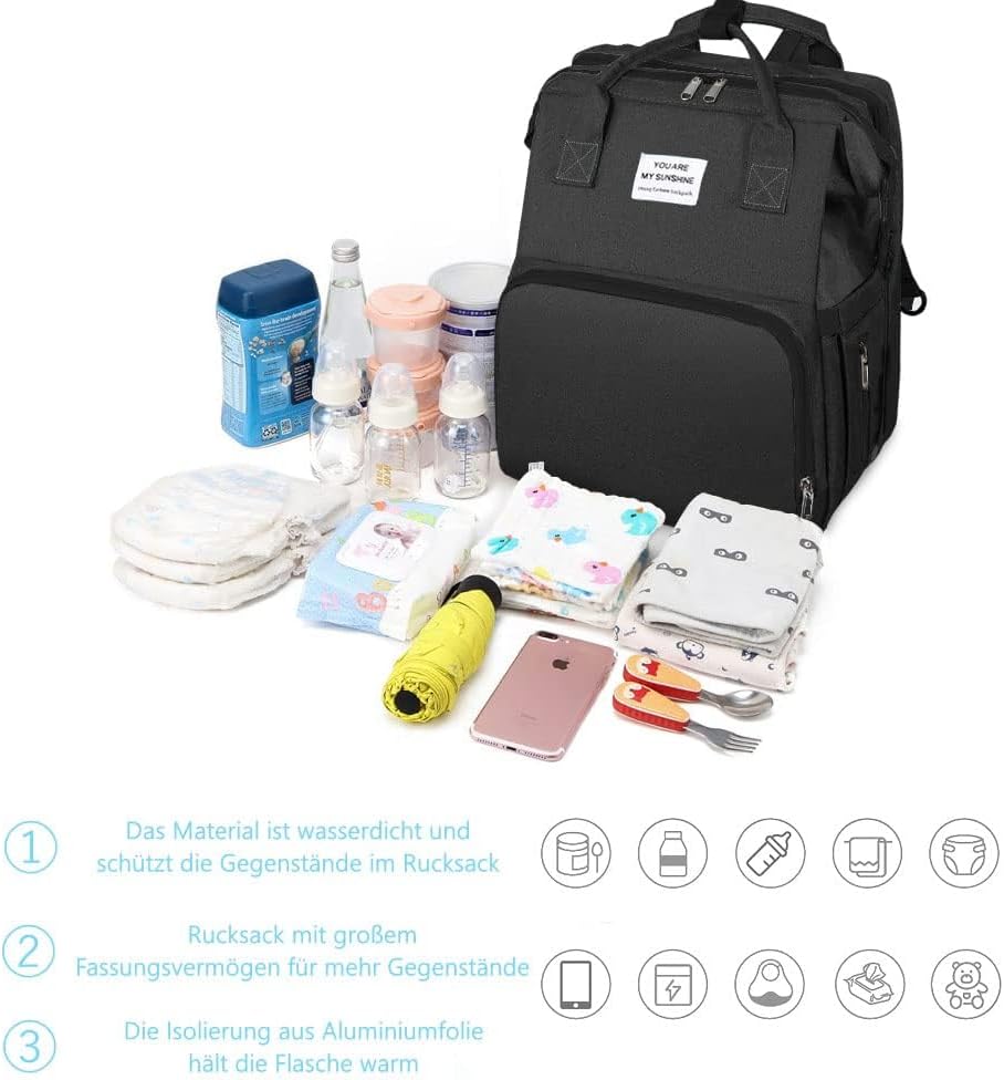 Baby Wickeltasche Rucksack,Diaper Backpack,Babytasche Reiserucksack mit Wickelauflage,Multifunktiona