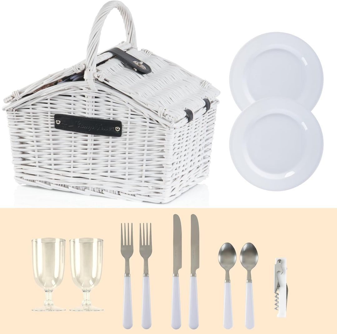 CampFeuer Picknickkorb 2 Personen mit Geschirr-Set und Kühlfach | 12-teilig | Picknickkoffer, Weiden