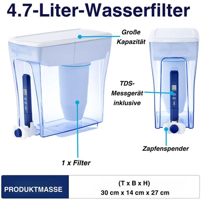 ZeroWater 4,7 L 5-Stufiger Wasserspender mit Wasserfilter - NSF-Zertifiziert - Wasser Filtersystem z