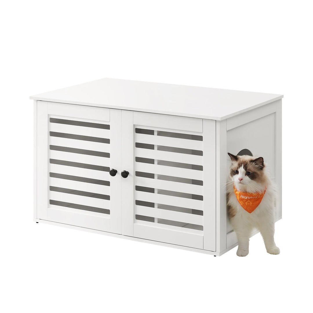 Feandrea Katzenklo-Schrank, Katzenhaus mit herausnehmbarer Trennwand, 2 Lamellentüren, Katzentoilett