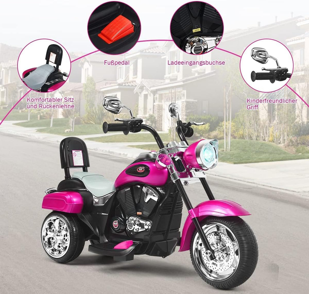 FANTASK Kinder Elektromotorrad mit verstellbarem Scheinwerfer, Dreirad Elektromotorrad mit Sound, Ho