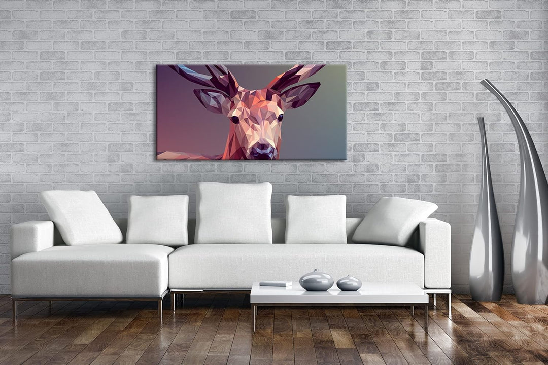 Illustration eines Hirsches Panorama 100x50 cm als Leinwandbild, Motiv fertig gerahmt auf Echtholzra