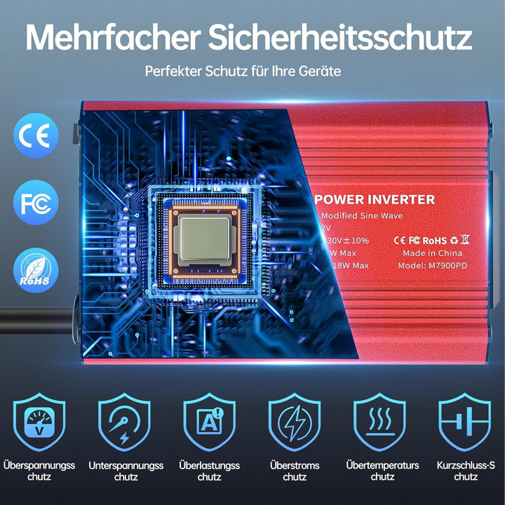 AUCARAUTO Upgrade 300W Spannungswandler, Wechselrichter 12V auf 230V Stromumwandler mit PD 65W & QC3