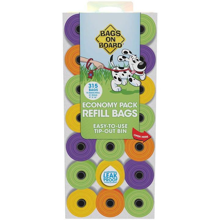 Bags On Board Hundekotbeutel | Starke, auslaufsichere Hundekotbeutel | 22,9 x 35,6 cm, 315 bunte Beu