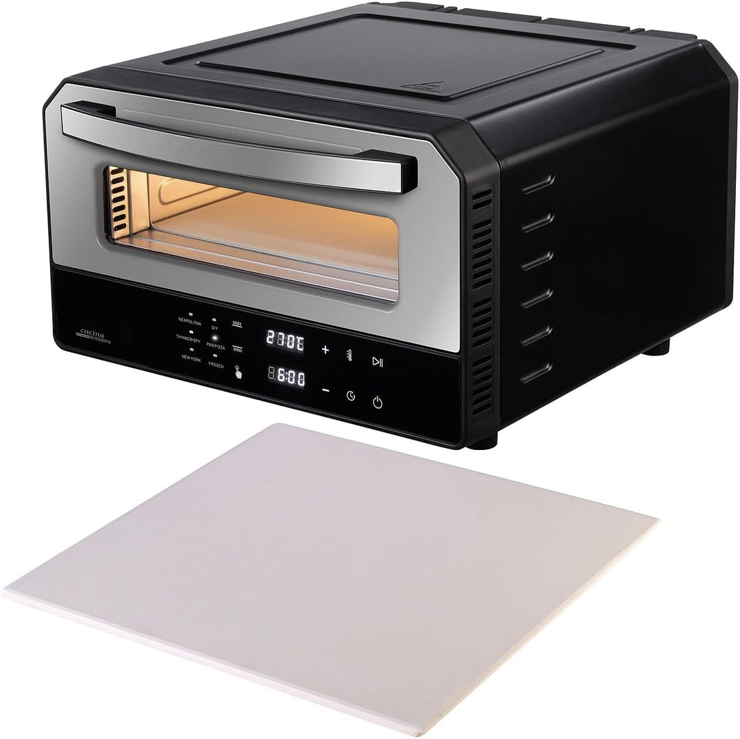 Backofen: Elektrischer Pizzaofen mit Pizzastein, bis 400 °C, 1.700 Watt, Timer (Küchenzubehör, Brotb