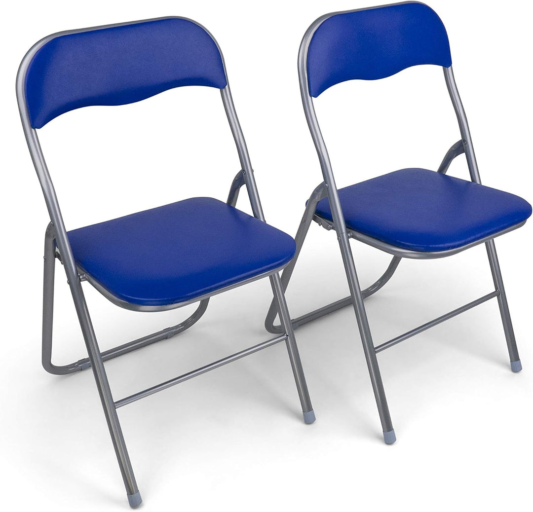 HAEST Set: 2X Klappstühle mit Metallrahmen und Kunstlederbezug, Silber-blau