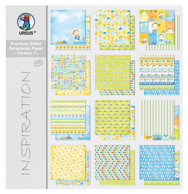 Ursus 71630099 - Premium Glitter Scrapbook paper Block, Version 7, ca. 30,5 x 30,5 cm, 190 g/qm, 12