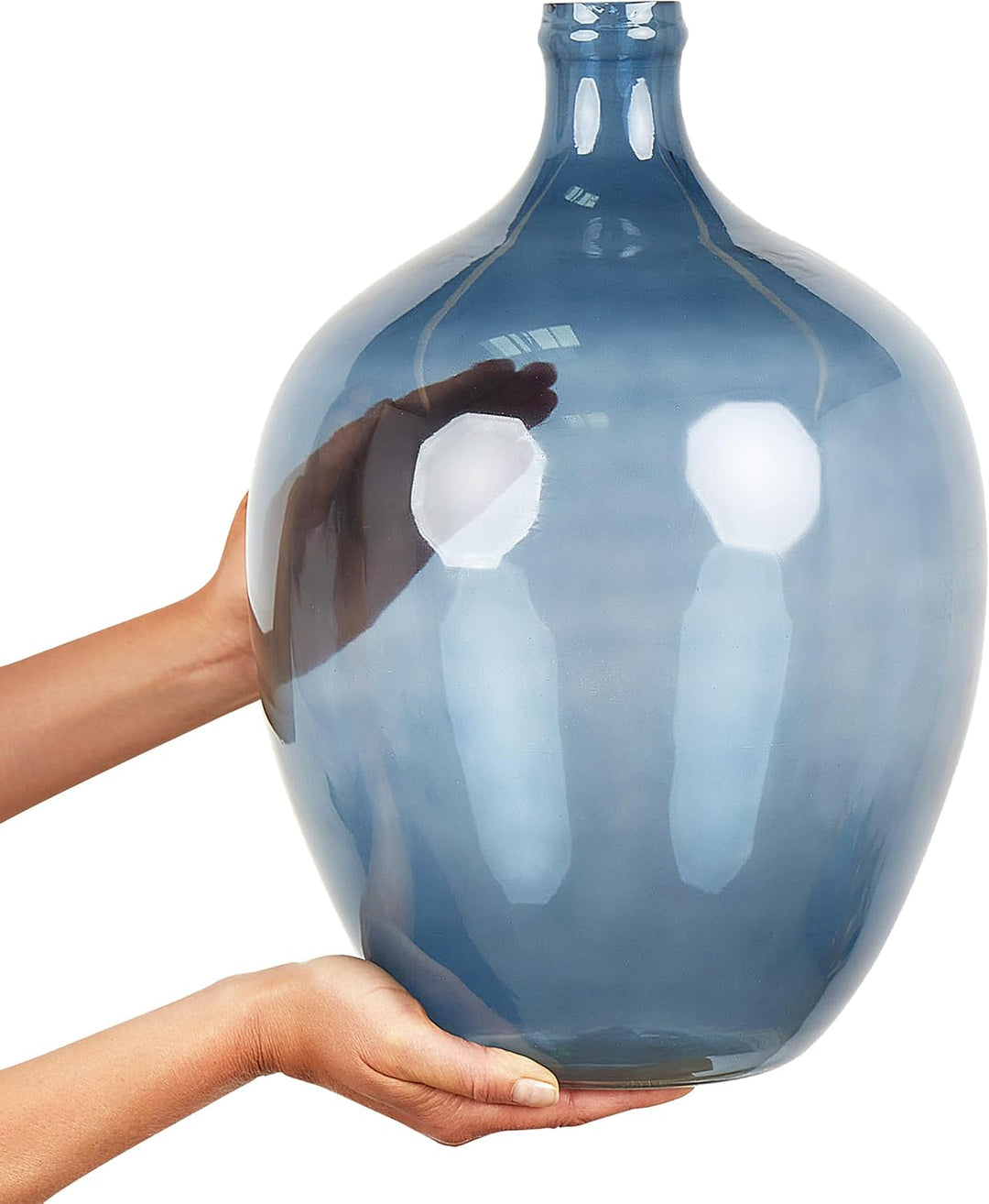Runde Dekovase aus gefärbtem Glas handgefertigt blau 39 cm Roti