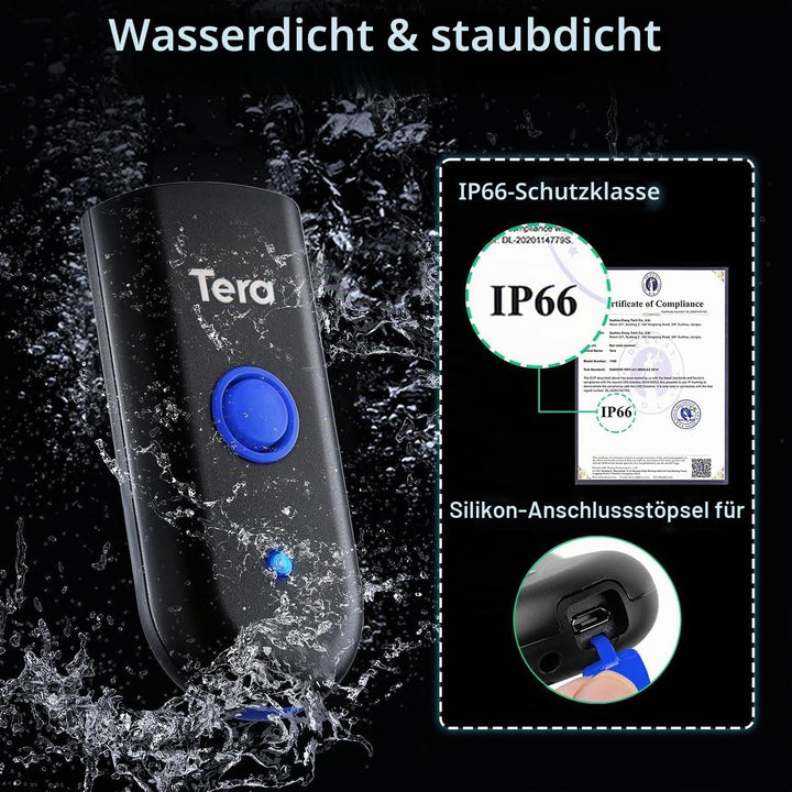 Tera Wireless Barcode Scanner 1D Laser Mini Pocket Waterproof Scanner 3in1 Compatible with Bluetooth